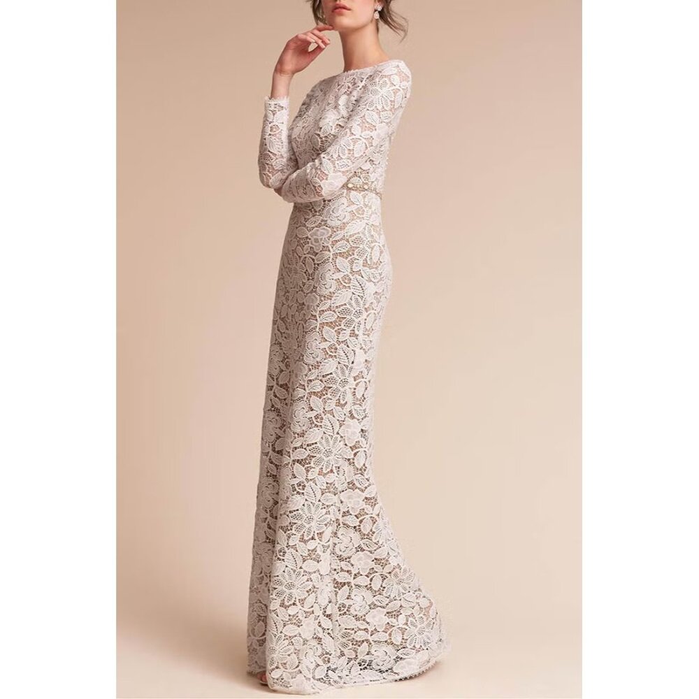 NWT TADASHI SHOJI Medallion Gown in Ivory Nude Embroidered Lace Maxi Dress 0